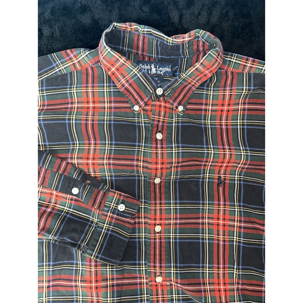 Vtg Polo Ralph Lauren Blake Shirt Men Size 2XL Button Down Red Green Black Plaid